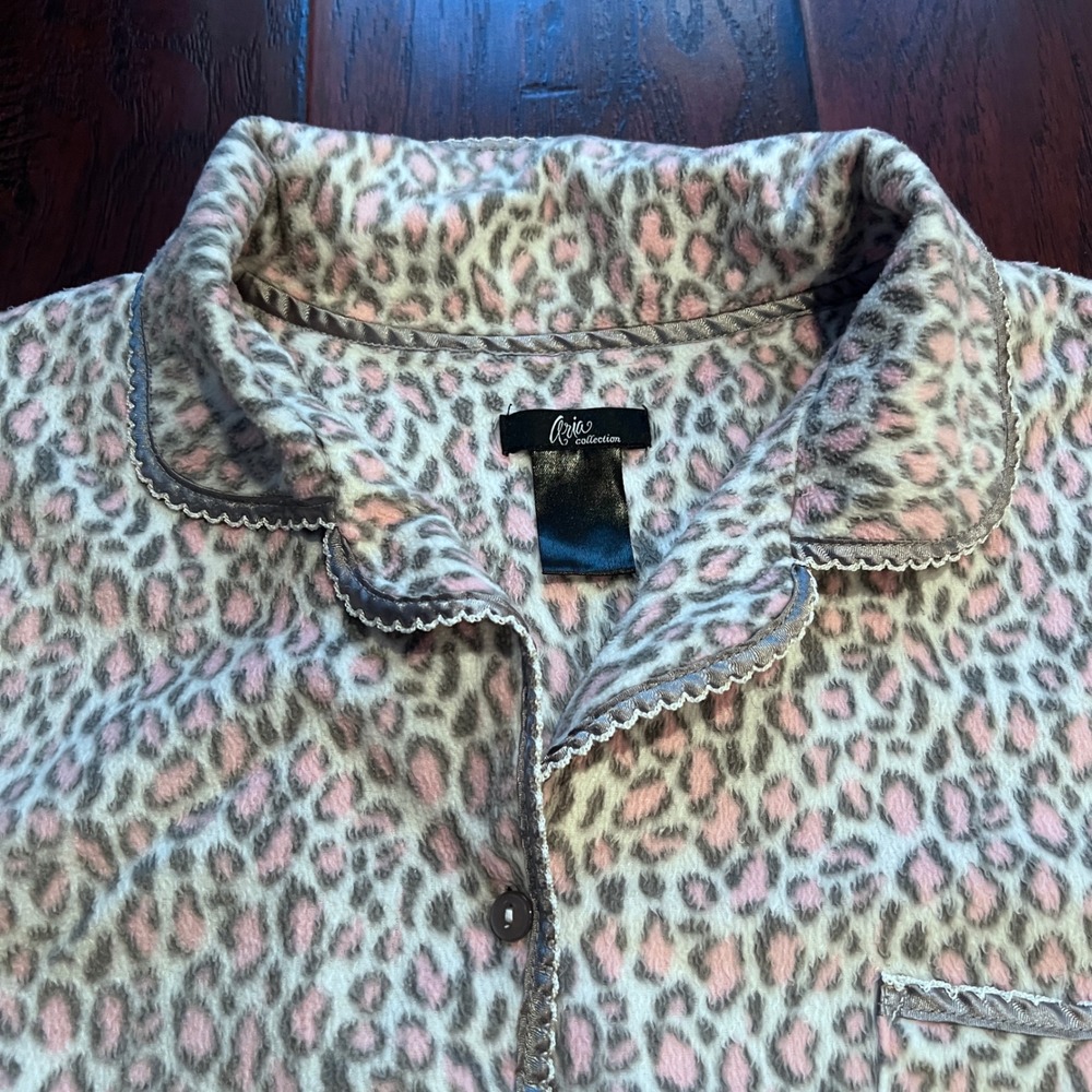 Aria Animal Print Womens Pajamas Set Leopard Print Pink‎ Gray Sleepwear Size XL